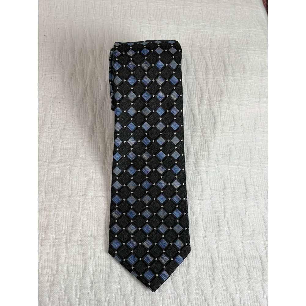Perry Ellis Blue Square Geometric Necktie Tie Polyester NEW